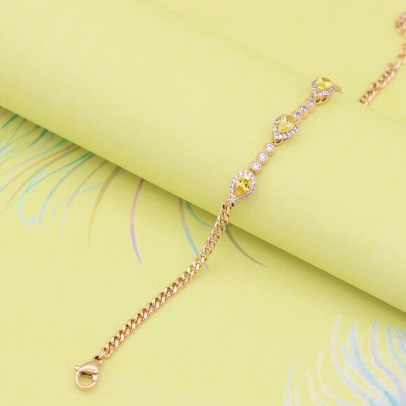 "Rose Gold Bracelet with Yellow Teardrop Stones, XPBL0784 - Picture 2 of 13